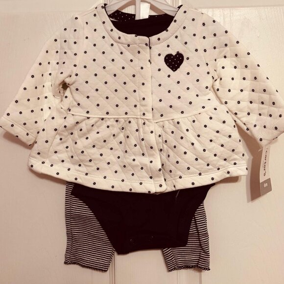 Carter’s Baby Girl 3-Piece Outfit Set Quilted Jacket Bodysuit Leggings 6M - Picture 2 of 8